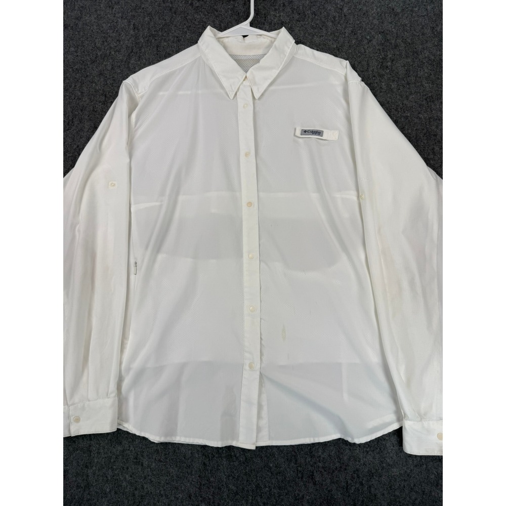 Columbia PFG White Long Sleeve Button Down Fishing Shirt Ventilated Back Mens XL